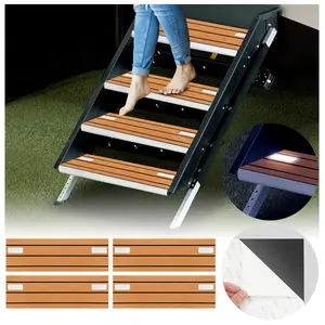 RV Step Covers 4 Pack – Slip Resistant EVA Foam Camper Step Covers, Customizable RV Stair Rug Deck for Trailer, Easy Installation, Anti-Slip& Durable RV Step Carpet – Teak-Rffect, 24 x 7.5 inch