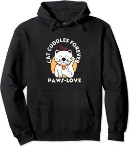 Paws-Love and Cat Cuddles Forever - Women's Cute Cat Pullover Hoodie - 74B0CGLJY78Y