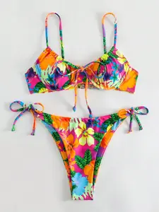 Steel Cup Strap Polka Dot Tie Side High Cut Bikini Two-Piece Set, Comfortable and Sexy Beachwear for Summer, Casual Style All Seasons, Swimsuit Set