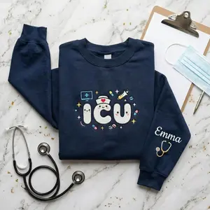Embroidered ICU Sweatshirt, Critical Care Nurse Gift, Kawaii Medical Apparel, Intensive Care Unit Nurse, Cute Hospital Crewneck