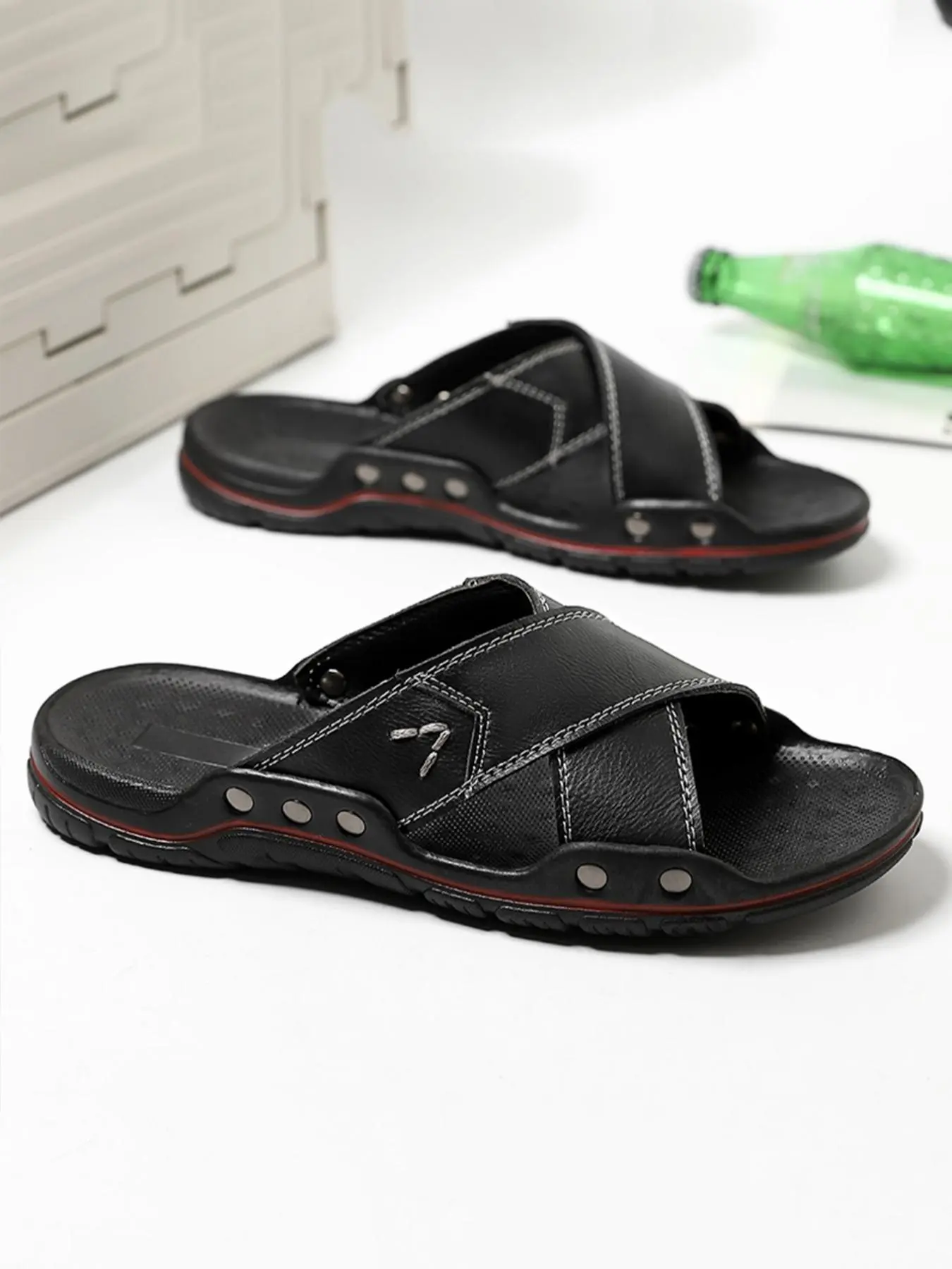 Men's Casual Plain Color Slides, Fashionable Cross Design Slides for Beach, Outdoor Sports Slides for Men, Footwear, Cross Sandals, Flat Slide Sandals