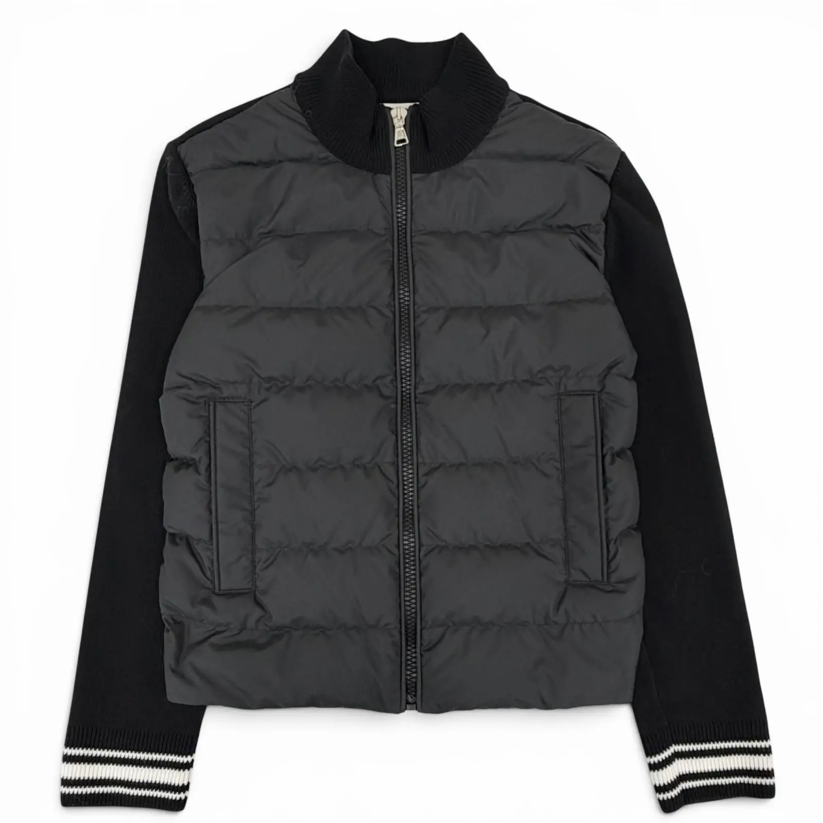 Pre-owned MONCLER Cotton Small Leather Goods Knit Panel Down Cardigan