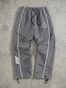 Men's Triangle Print Athleisure Pants with Lines, Spring Autumn Quick Dry Breathable Sporty Trousers, Drawstring Elastic Waist Sweatpants with Adjustable Cuffs and 2 Side Pockets