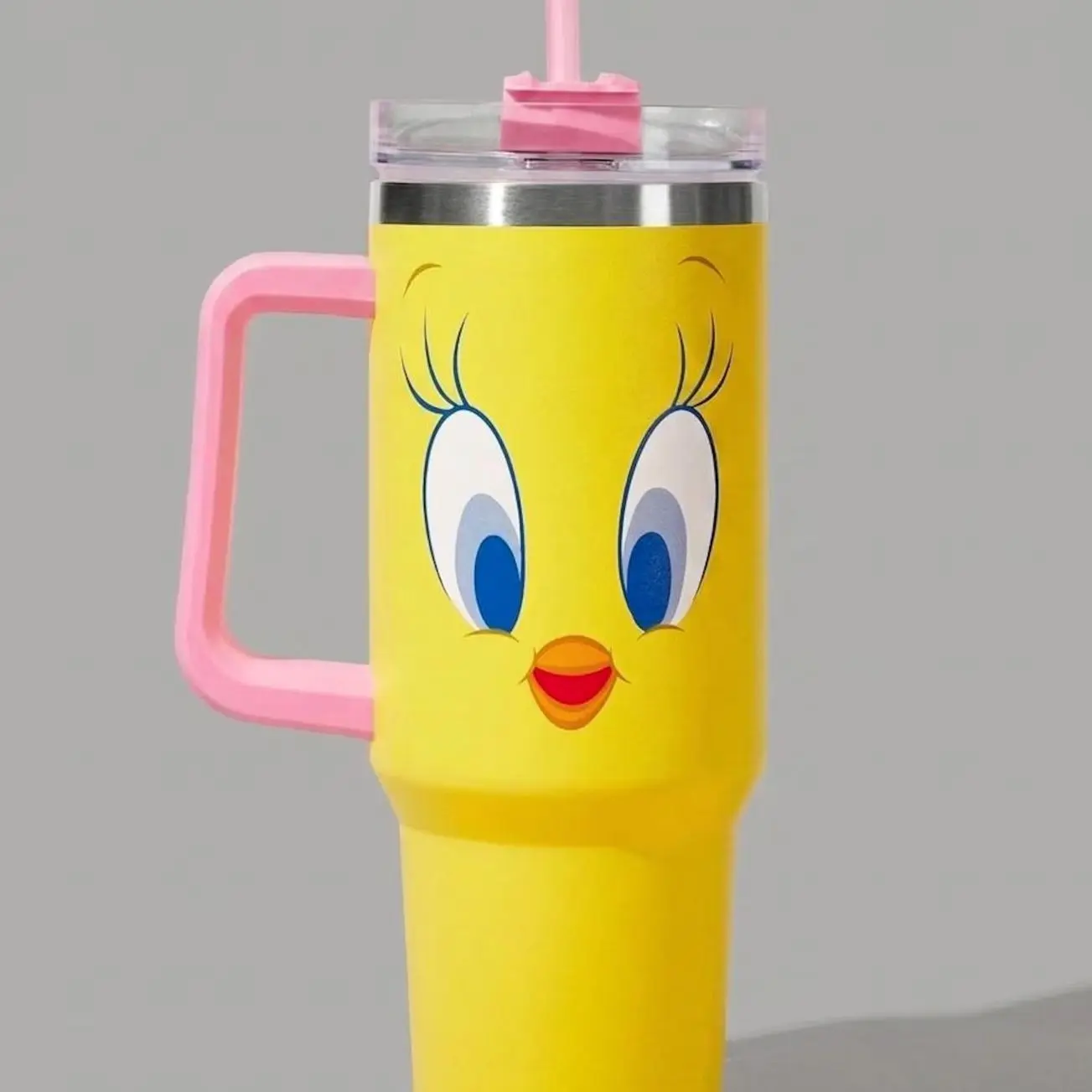 Looney Tunes Cartoon 40oz Tumbler with Handle, Insulated Stainless Steel Travel Mug with Straw, Cute Reusable Drinkware