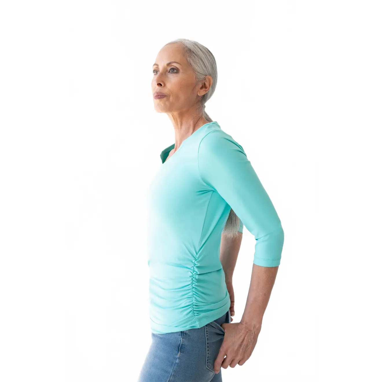 Rachel V-Neck 3/4 Sleeve Ruched Bottom Top
