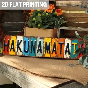 1PC 2D Flat Single Piece Vintage Hakuna Matata Metal Wall Decor - Vintage African Logo, Multicolor Letters (Yellow, Red, Green, Brown) - Iron Art, Suitable for Home Office Bar Coffee Shop Farmhouse Living Room Bedroom Decoration - Unique Gift Idea