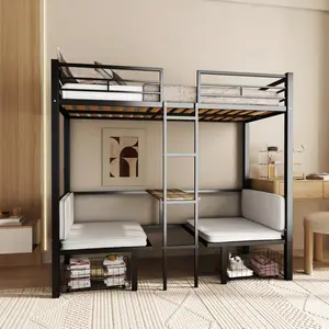 Full Size Loft Bed with Built-in Desk and Two Storage Drawers, Metal Bedframe w/Table Set &Convertible Full-Over-Full Bunkbeds Design, Easy Assemble & Space Saving, for Small Space, Black