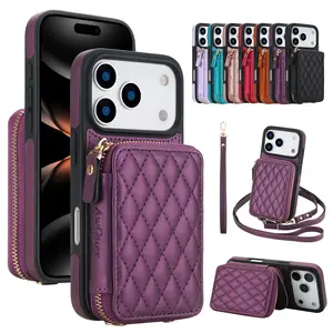 NUYETE Crossbody Wallet Case ffor iPhone 17 Pro Max 16 15 14 13 Pro Max, Zipper RFID Blocking Purse, Leather Card Holder Case, with Wrist Strap Lanyard Handbag