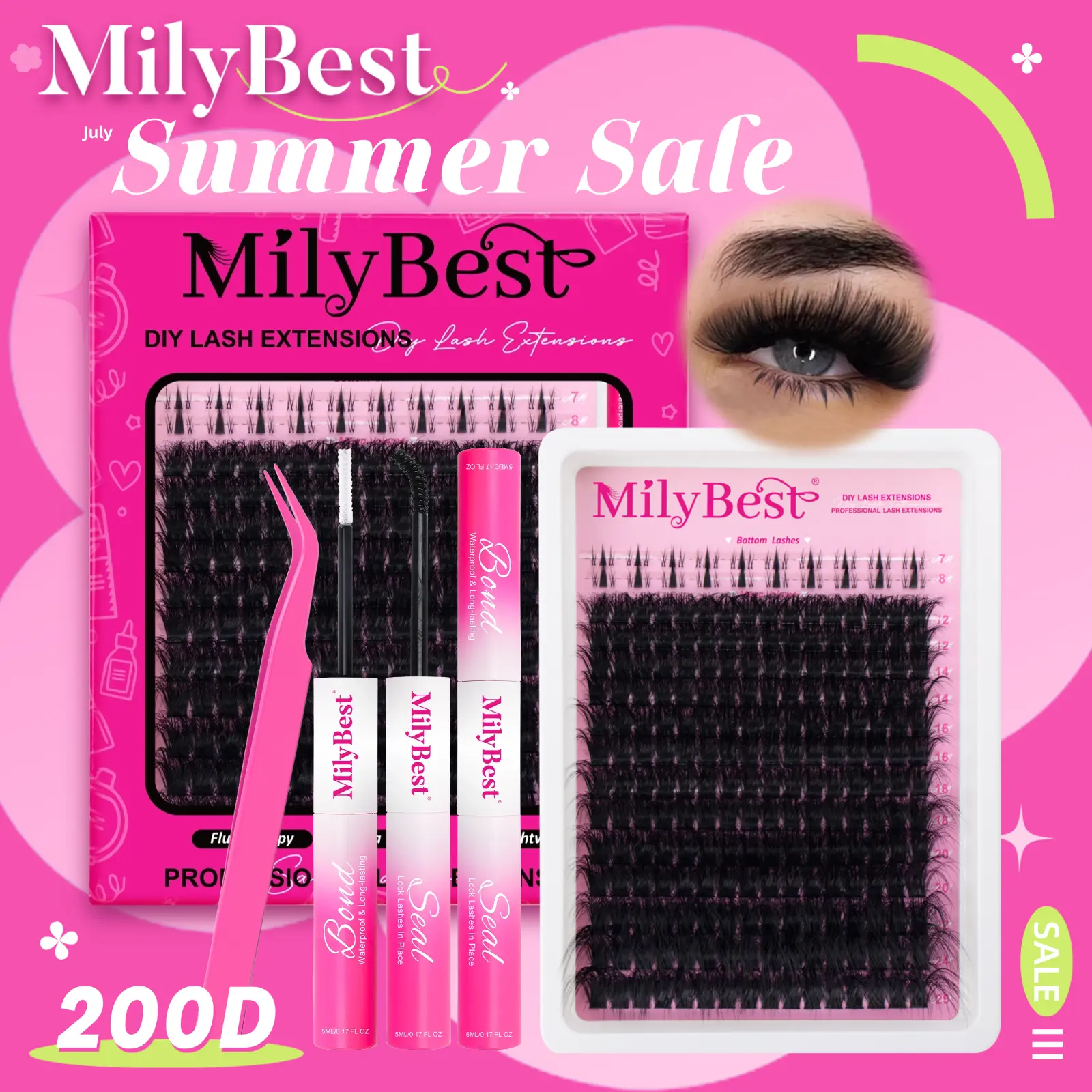 Milybest 200D Fluffy Lash Clusters 12–25mm | Wispy D Curl DIY Eyelash Extensions 224pcs Soft Natural Salon Look at Home