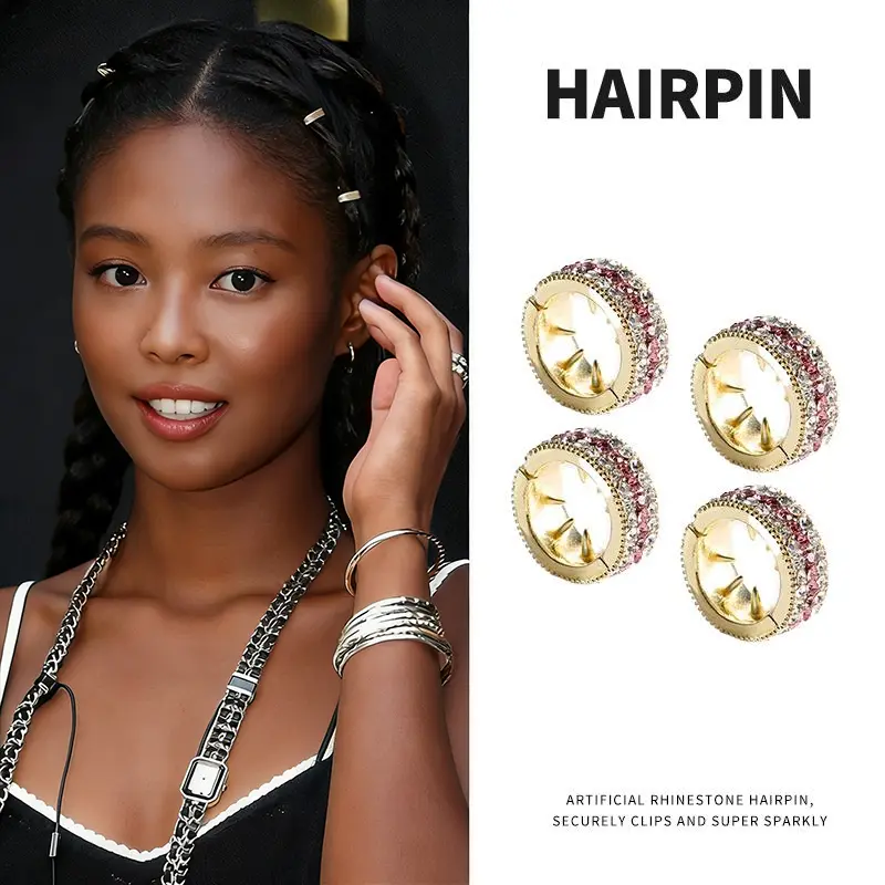 Rhinestone Round Mini Metal Hair Clips for Women, Sparkly Crystal Circular Hair Barrettes, Non-Slip Hair Pins for Y2K, Gothic, Braided Hairstyles - Silver, Circular Shape, Metal Base