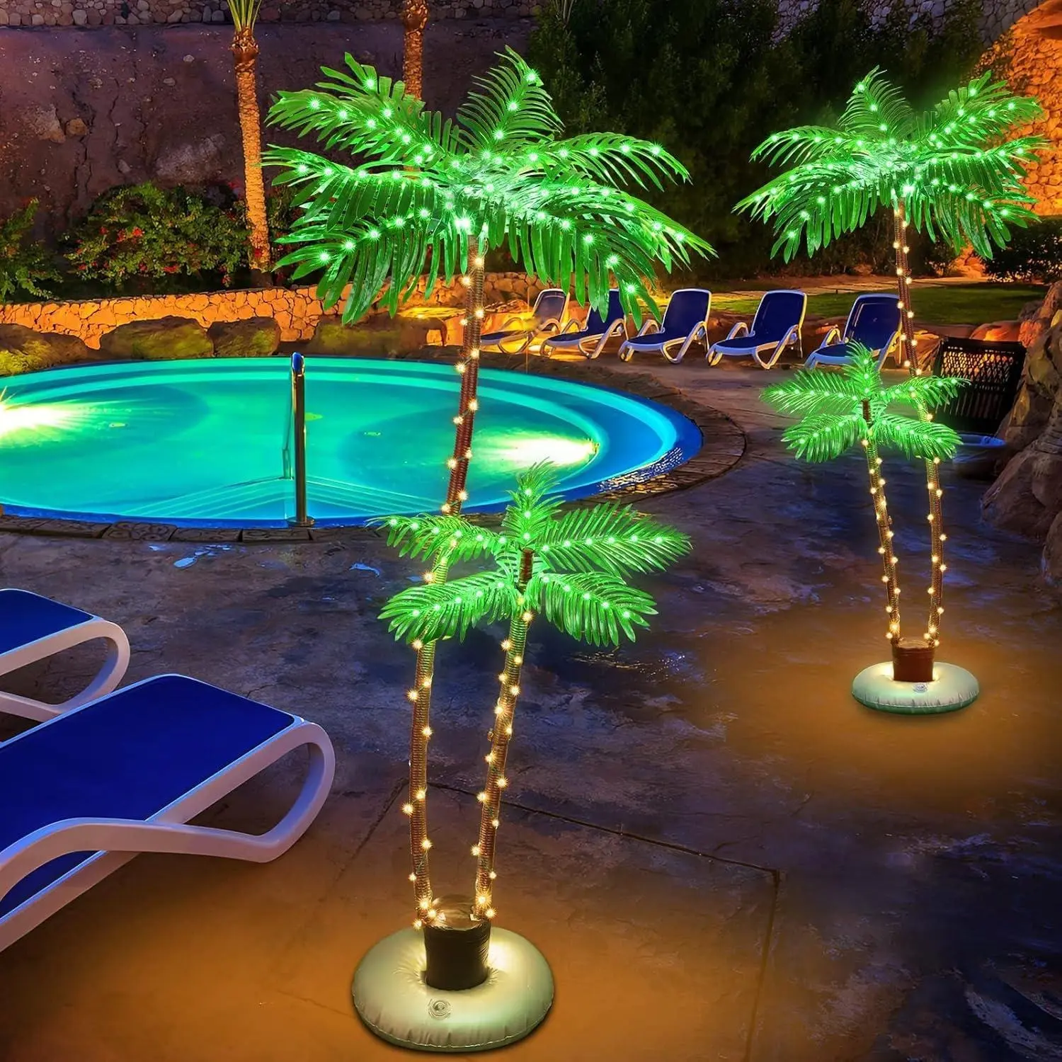 Solar Lighted Palm Trees for Outside Patio Bar Pool Deck Outdoor Decorations LED Artificial Fake Tree Lights for Yard Tropical Party Christmas,Summervibes#tiktokshopsummersale