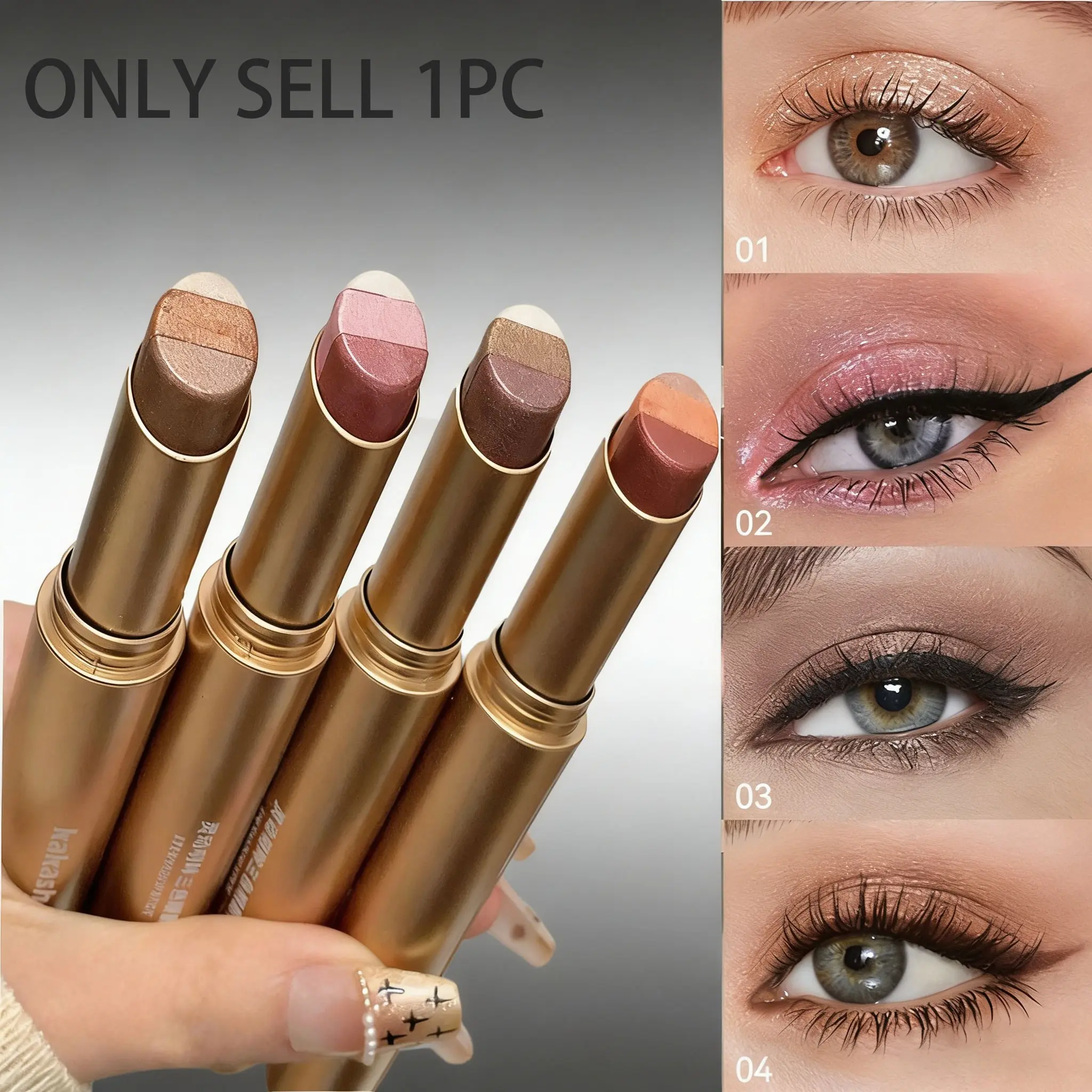 Kakashow Three-Color Shimmer Eyeshadow Stick, Highlighting Atmosphere Eye Makeup, Easy Smudge Shadow Highlighter, Affordable Beauty Essential