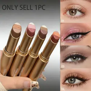Kakashow Three-Color Shimmer Eyeshadow Stick, Highlighting Atmosphere Eye Makeup, Easy Smudge Shadow Highlighter, Affordable Beauty Essential