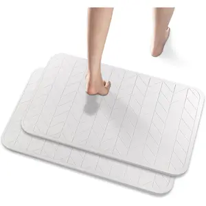 2 Pack Diatomaceous Earth Shower Mat, Stone Bath Mat, Nonslip Super Absorbent Fast-Drying Hard Bath Mat for Bathroom Shower Floor, 24 x 16 inch, White Arrow Design
