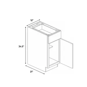 Slim Shaker White - 12 Inch Vanity Base Cabinet - 12" Width x 34.5" Height x 21" Depth