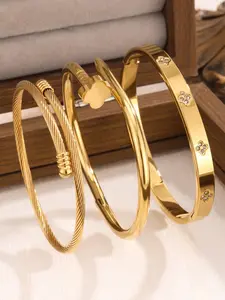 Women's Floral Zirconia Bangle Bracelet, Stainless Steel Elegance for Everyday & Party, Gift-Ready Design for Her, Elegant Bangle