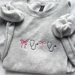 Nurse Bow and Stethoscope Crewneck, Sweatshirt/Hoodie cute applique embroidery nicu, er, trama, ocu, nurse apparel, nurse sweatshirt