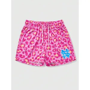 Fashionable Colorblock Leopard Print Men's Shorts, Suitable For Street, Outdoor And Holiday Wear