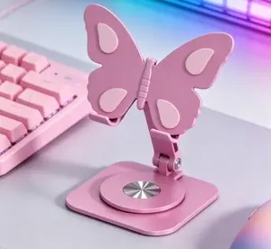 Butterfly-Style Aluminum Phone Holder, 360-Degree Spin, Flexible Height & Angle Control, Compact Foldable Garden Decor for Desktop Placement at Home or Workplace (Fits Cell Phones & Mini Tablets)