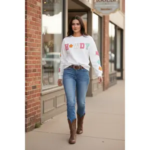 Women's Western 'HOWDY' Sweatshirt with Glitter Patch Letters Pullover western pullover Casual Cotton