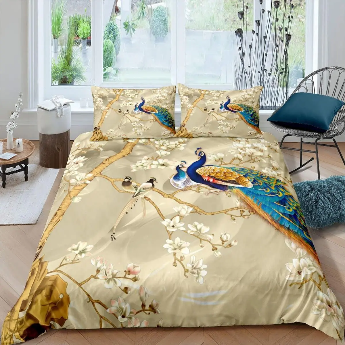 Feelyou King Duvet Cover Set - Decorative Peacock Print Duvet, Bird Design Bedding with Floral Animal Pattern, Lightweight Fabric Bedspread Cover (No Comforter) for Modern Bedrooms, Decorative Duvet Cover, Bird Design Duvets