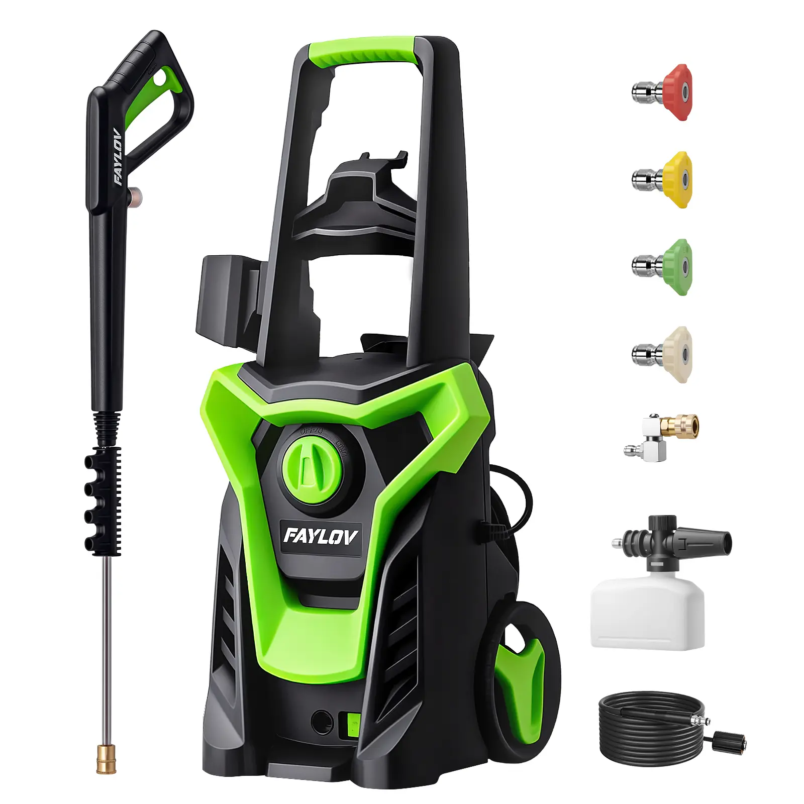 Electric Pressure Washer，1450PSI，With GFCI Safety Plug, 360° No-Bend Nozzle, 1.33 GPM, Foam Cannon & 4 Nozzles for Car & Home Cleaning
