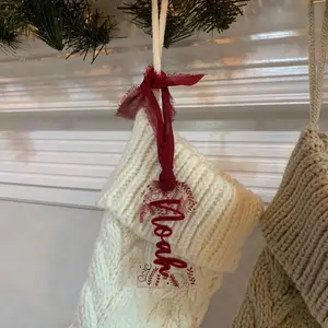 Festive Personalized Acrylic Christmas Stocking Tag - Engraved with a Unique Design