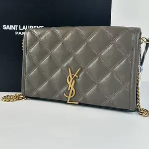 Pre-owned Yves Saint Laurent Saint Laurent Paris Quilted Leather Crossbody Bag with Gold YSL Logo and Chain Strap