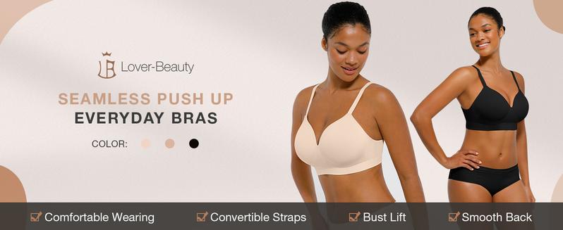 FeelinGirl Wireless Women's Push Up Seamless Full Coverage Supportive Comfortable T-Shirt Everyday Bra no Underwire