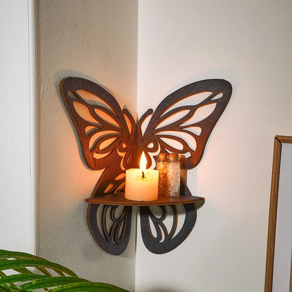 Butterfly Shaped Wall Shelf, Wall Mounted Shelf, Creative Simple Nail Wall Display Rack, DIY Assembly Wooden Storage Organizer, Home Decor Decoration
