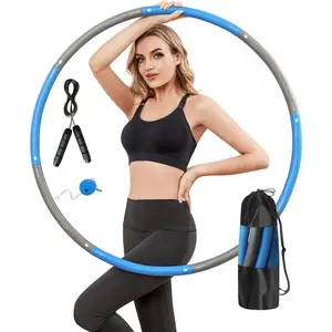 Weighted Exercise Hoop for Adults, 2.2lb Detachable Adjustable Fitness Hoop with Jump Rope, Tape Measure and Carry Bag for Home Gym Workout
