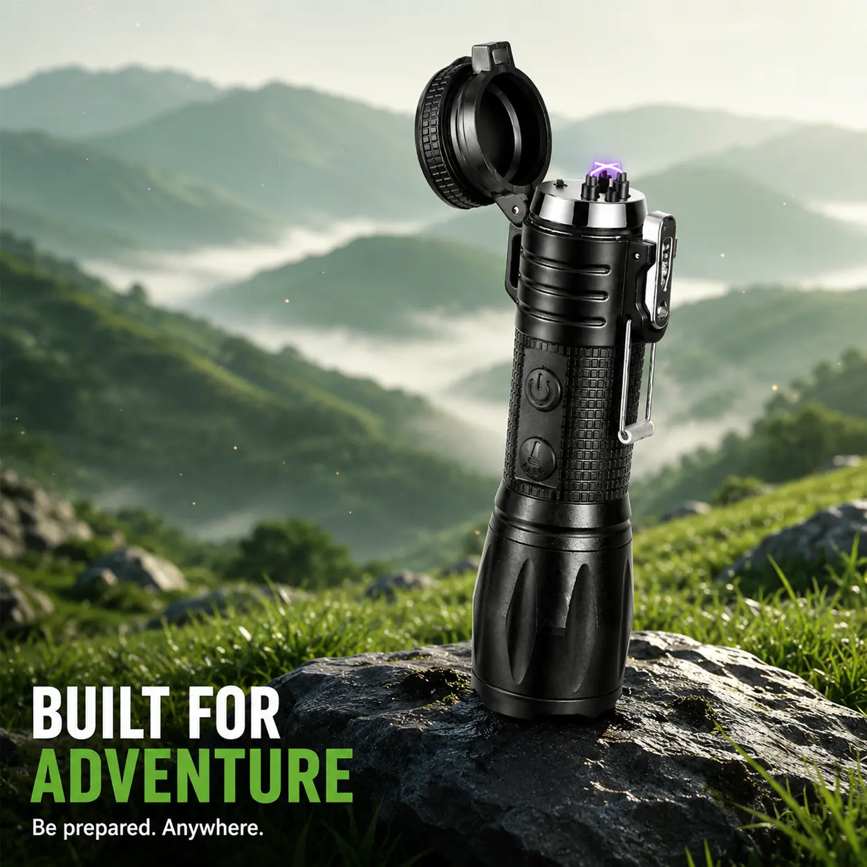 Plasma Windproof Arc Lighter & LED Flashlight — 2-in-1 (Black) / Ideal for Camping & Hiking / Recommended Gift for Boyfriends or Fathers. power outage emergency Rechargeable High-Lumen