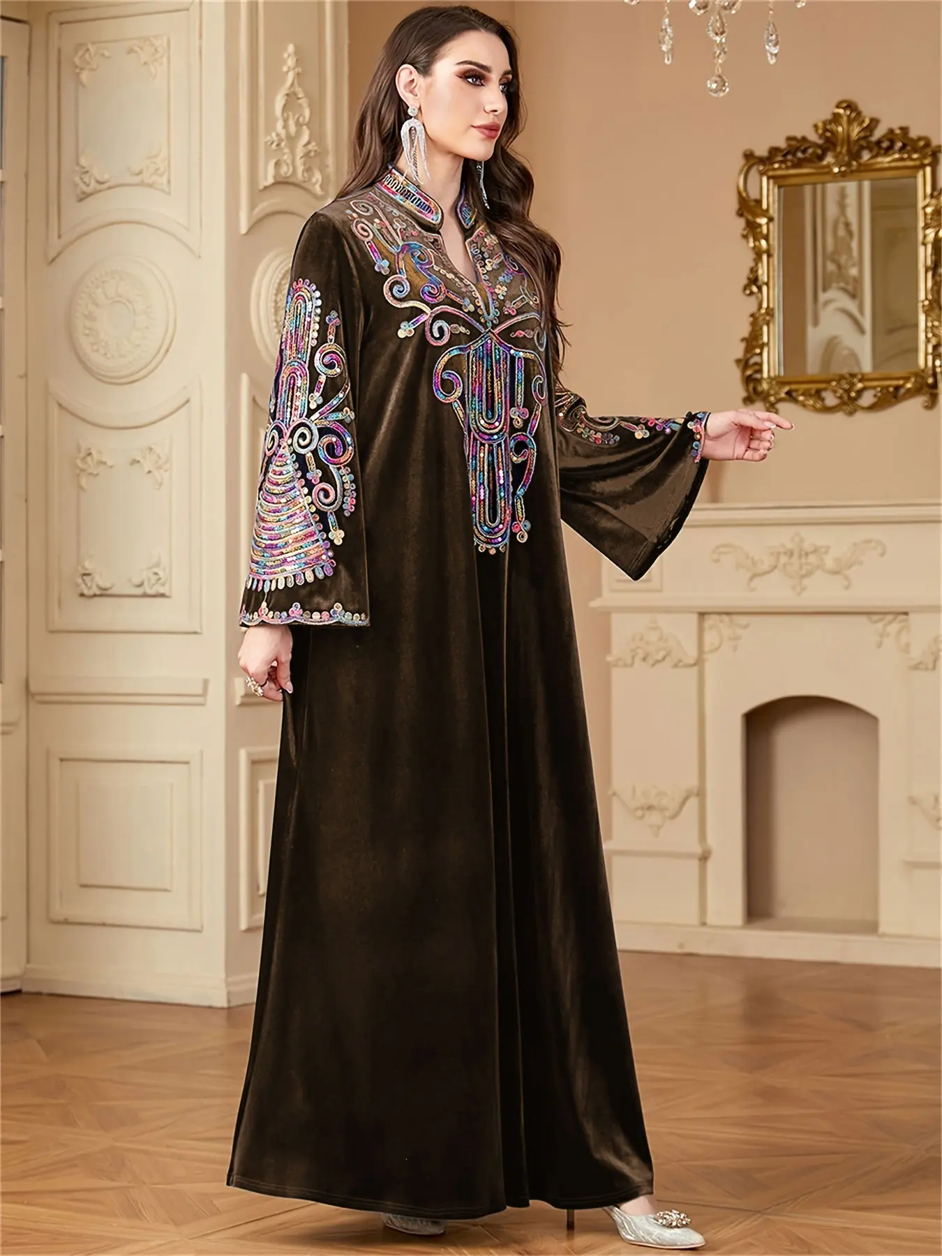 chinese dress ladies Corduroy Abaya Winter Maxi Dress LM049