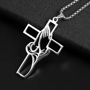 Hollow Prayer Gesture Cross Pendant, Car Interior Decoration Charm, Car Hanging Decoration, Elegant Cross Necklace Accessory, Automotive Accessories