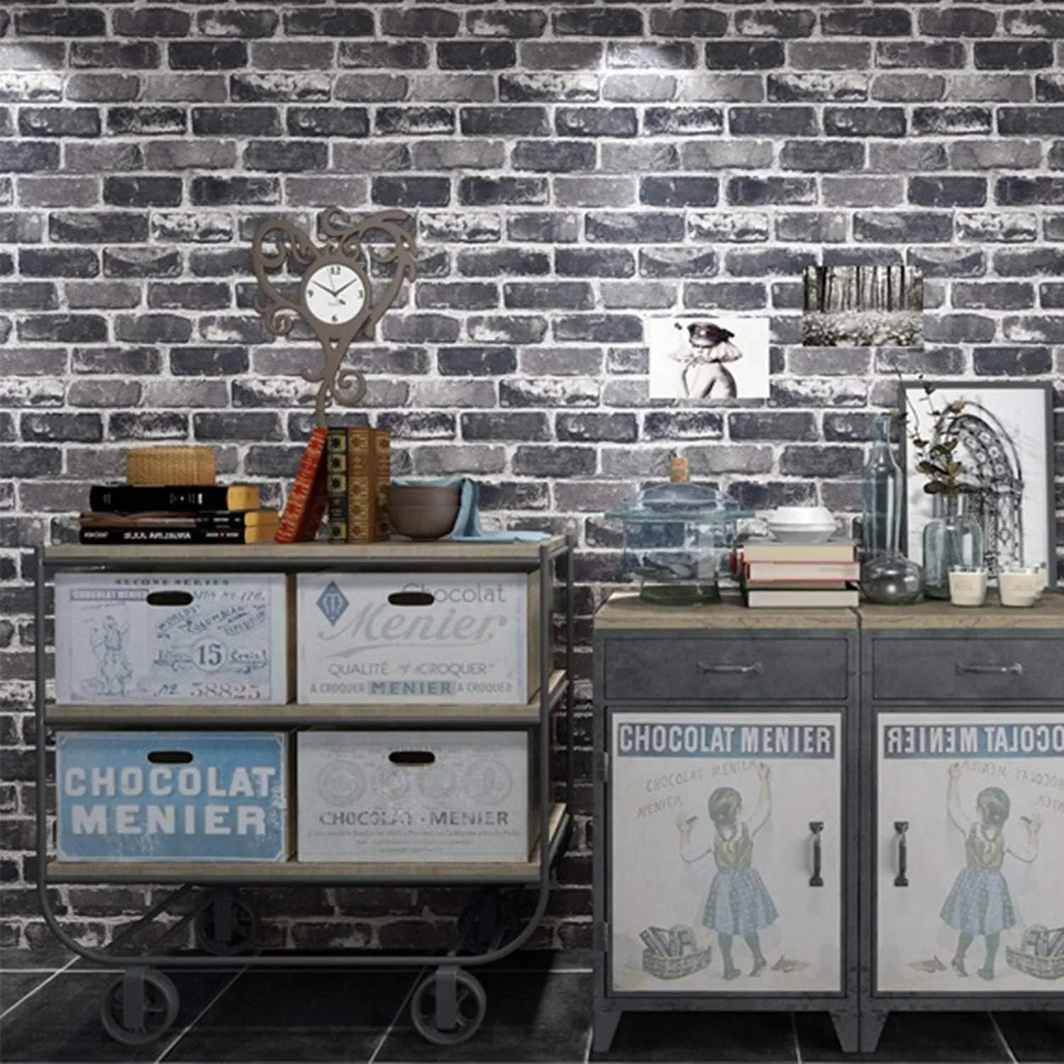 Peel and Stick Grey Brick Industrial Wallpaper, Waterproof Vinyl Self-Adhesive Contact Paper, Wallpaper for Bedroom Accent Wall, 17.3" x 118"