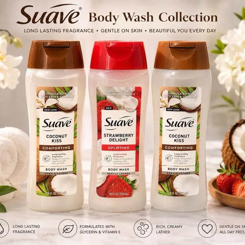 Suave Body Wash 18 oz – Coconut Kiss & Strawberry Delight