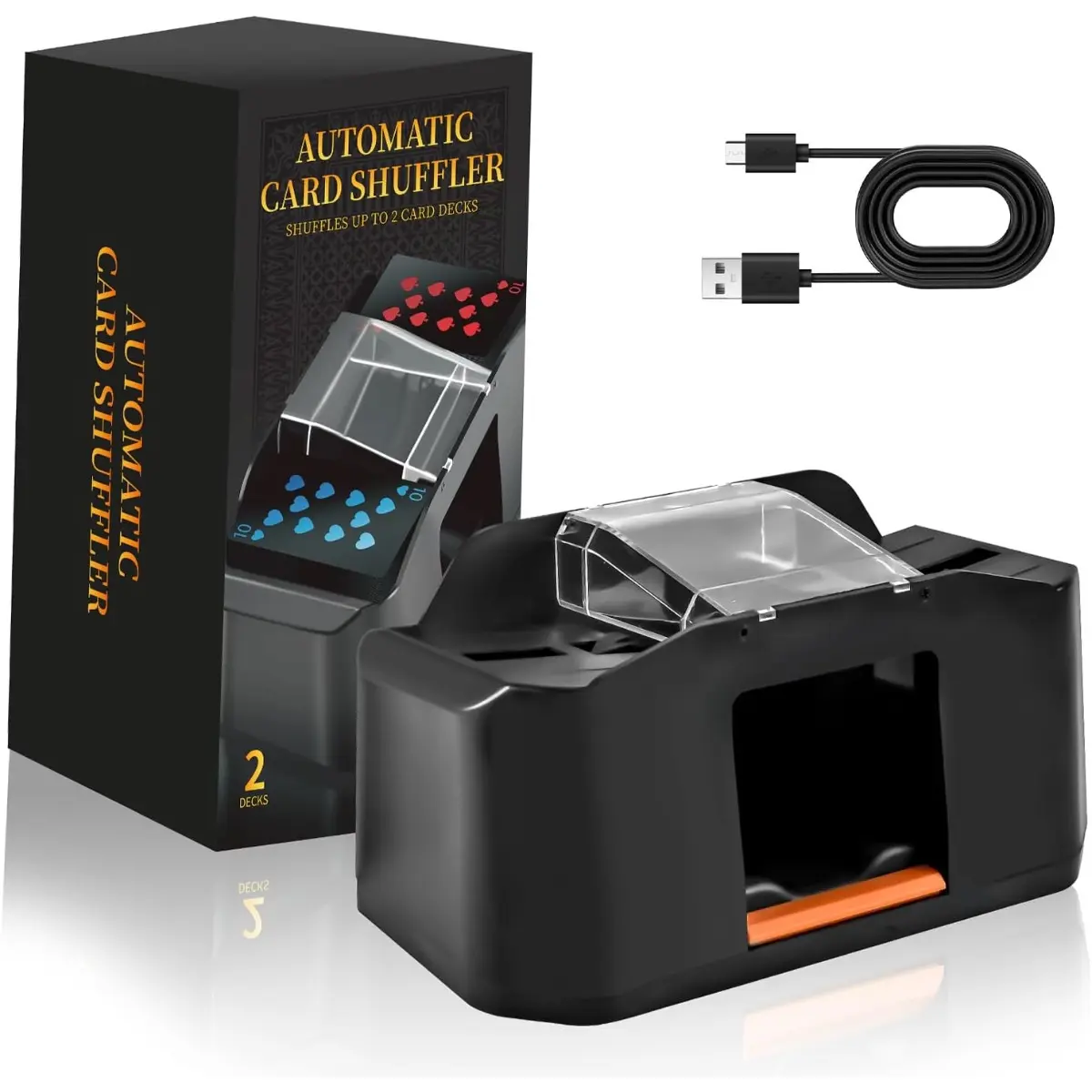 Rechargeable 2 Decks Card Shuffler, Automatic 2000 MAh Quiet Electric Shuffler, Playing Cards, Texas Hold'em, Poker, Home Card Games, Blackjack