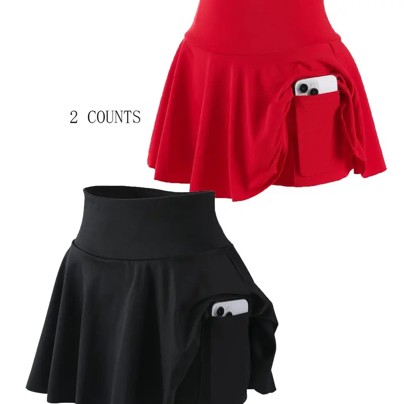 Women's Plus Size Plain Outdoor Sport Golf Tennis Skirt, Comfortable Casual High Waist Pleated Short Skirt with Lining and Pockets, Pleated Tennis Skirts, Pocket Design Skort, Casual Sporty Skorts, Golf Skorts, Solid Pocket Skorts, Stretchy Skorts