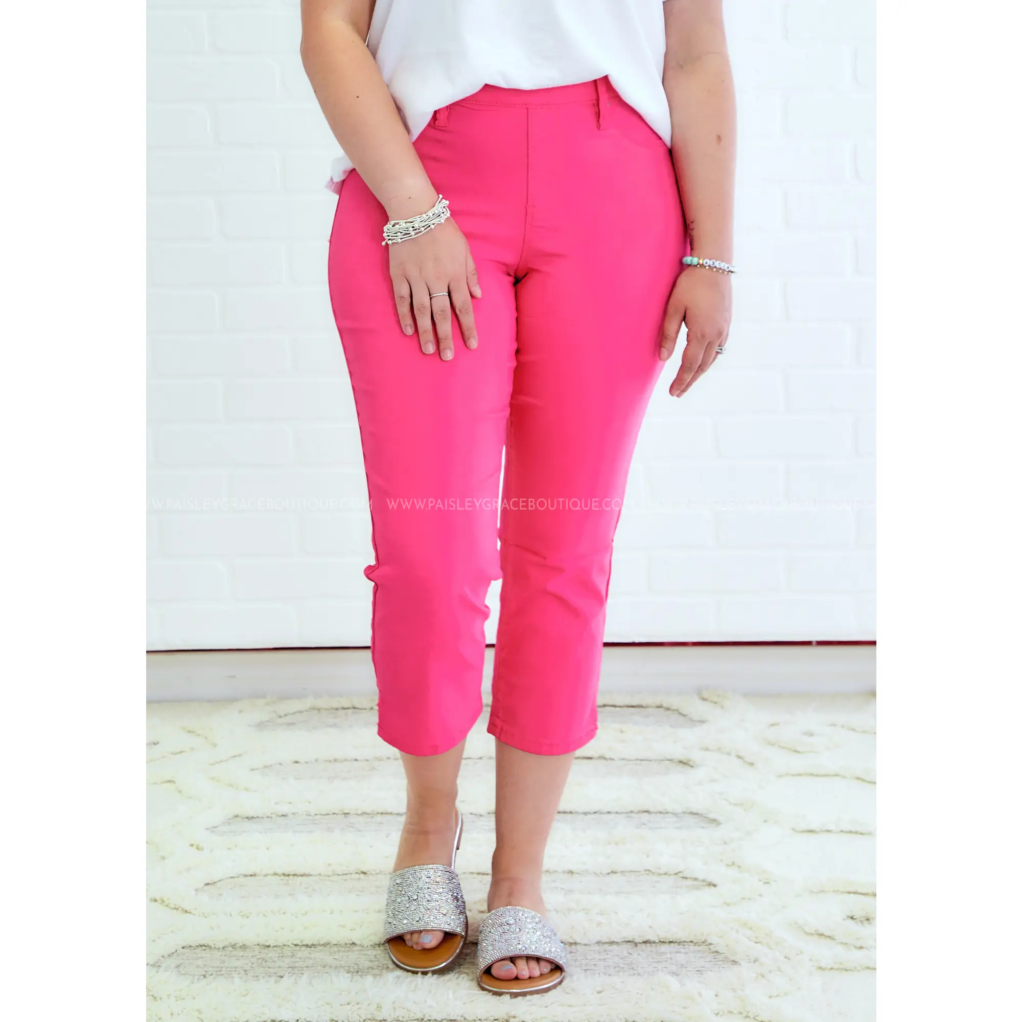 Bridget Hyperstretch Pull On Capri - Fiery Coral (Hot Pink) - FINAL SALE
