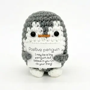 Handmade Knitted Penguin Doll Emotional Support Positive Energy Gift Desktop Ornament for Family Friends Couples and Best Friends with Inspiring Message