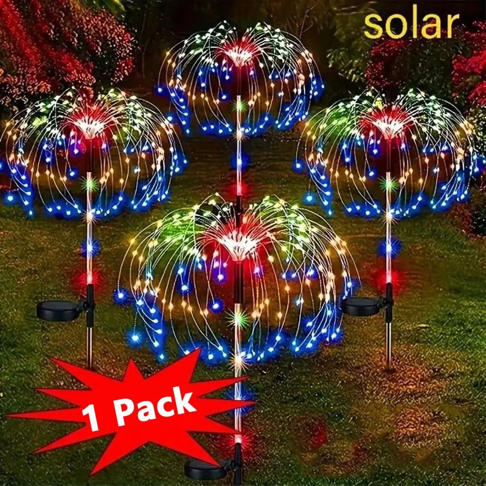 Solar Garden Fireworks Lamp, Decorative Solar Light, Solar Garden Lights, Floor Plug in Lamp, Pathway Lighting, Outdoor Garden Decoration, Waterproof and Durable, Easy Installation, 3 Lighting Modes Adjustable, Garden Lawn Party Night