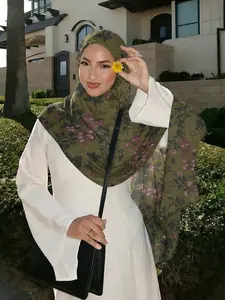 Vintage Conservative Ink Print Polyester Headscarf, Spring Summer Daily Outdoors, Picnic Camping Women Turban Hijab Fashion Accessory