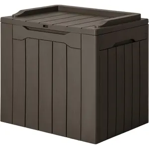 31 Gallon Resin Deck Box Waterproof Indoor Outdoor Storage Boxes for Patio Furniture Cushions and Garden Tools (Brown)