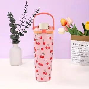 Cherry Pop Insulated Water Bottle - Leak-Proof Thermal Tumbler with Portable Handle