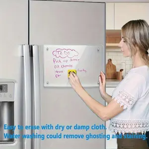 Acrylic Refrigerator Whiteboard 12x8 Inch Strong Magnetic Adsorption Crease-Free Surface for Notes Photos Shopping Lists Easy to Write Read Erase Removable Without Stains or Ghosting Decor Metal