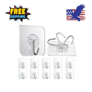 10 Pack Heavy Duty Self Adhesive Wall Hooks, Holds 33lb Max