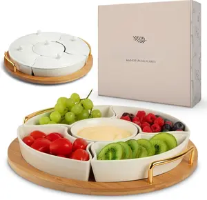 Chip and Dip Serving Set, 13.5" Serving Platters and Trays, Appetizer Serving Tray, Divided Serving Tray, Party Serving Relish Trays and Platters, Lazy Susan Taco Bar, Lazy Susan Serving Platter