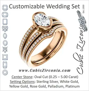 CZ Wedding Set, featuring The Monami engagement ring (Customizable Bezel Oval Cut with Split-pavé Band Accents & Euro Shank)