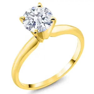 Gem Stone King 14K Yellow Gold White Zirconia Solitaire Engagement 4-Prong Ring For Women | 1.50 Cttw | Round 6MM | Gemstone Birthstone