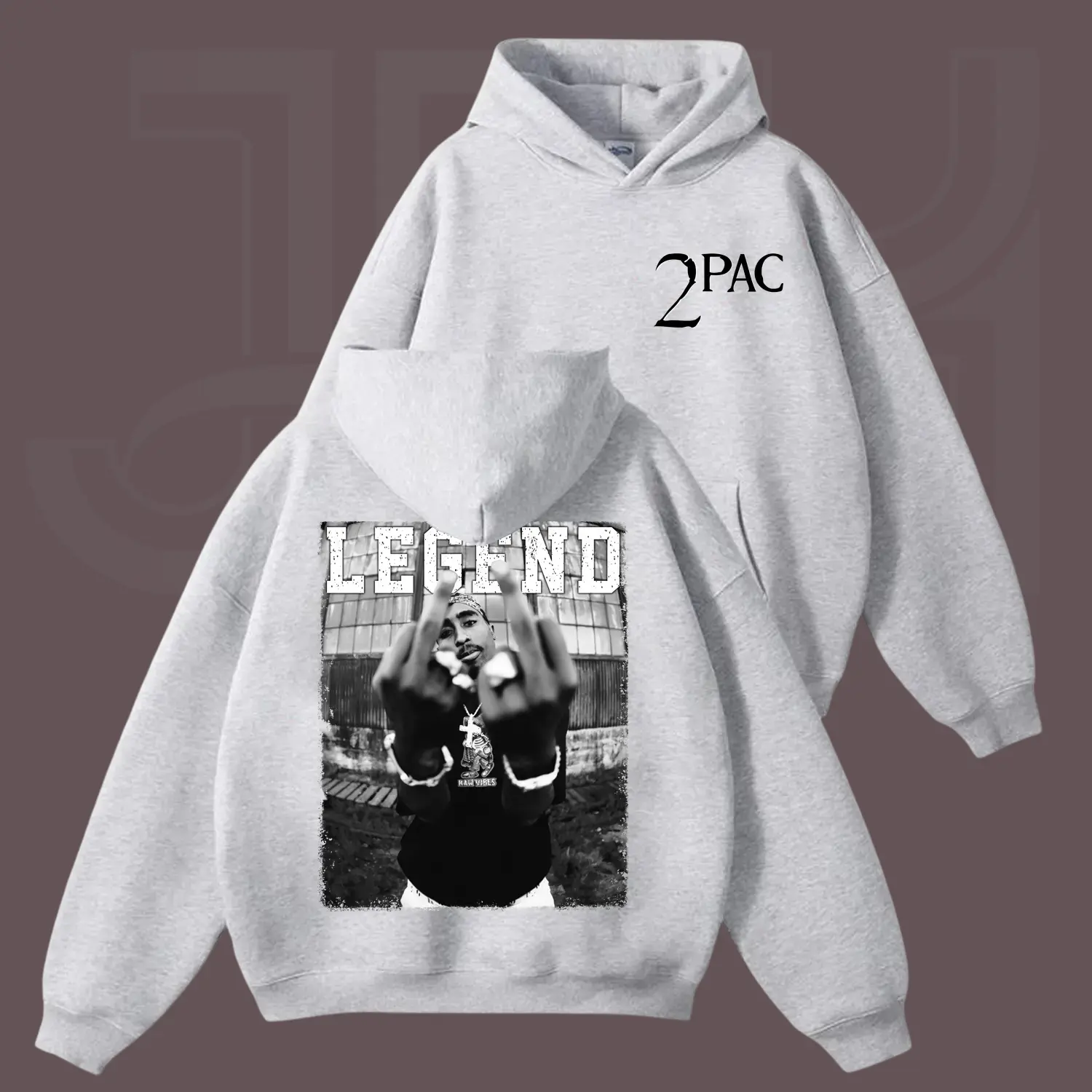 Tupac Shakurr Middle Finger Vintage Style Unisex Hoodie, 90s Hip Hop Legend Graphic T-Shirt, Rap Fan SweatShirt, 2-Sided Print, Full Size Gift for Fans